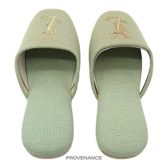 🔴 Yves Saint Laurent YSL Logo Slipper - Powder Green Canvas - Picture 4 of 6